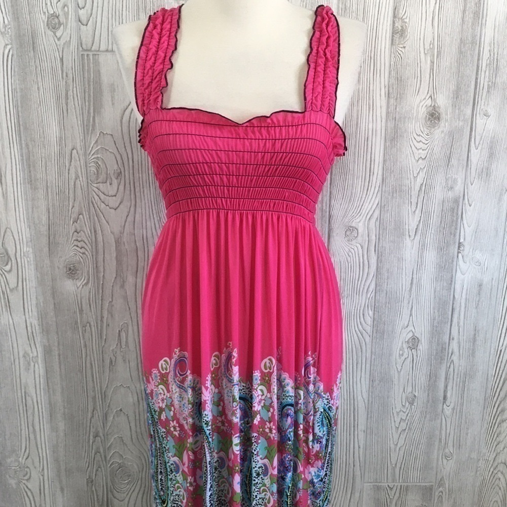 FC Hot Pink Paisley Smocked Maxi Sundress S/M